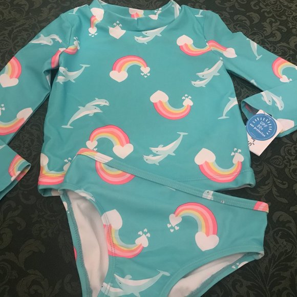 NWt carters 2pc rashguard set unicorns rainbows 3T - Picture 1 of 5